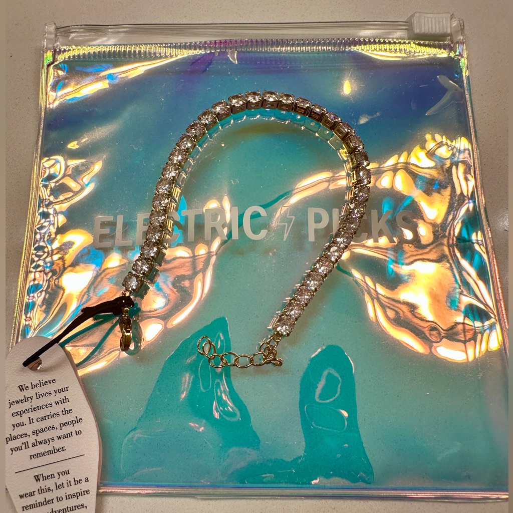 Electric Picks Anna Xl Gold Filled Crystal Tennis Bracelet New 80$